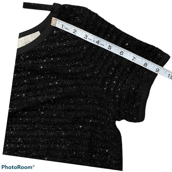 LOFT Black Shimmer Stripe Top | M - Picture 5 of 7